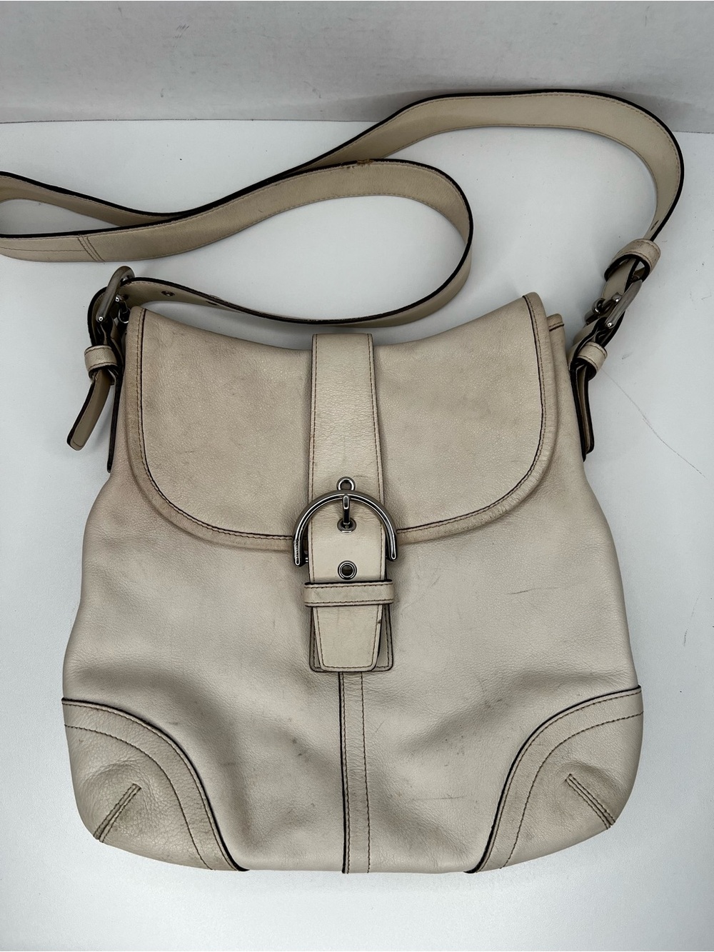 Vintage Coach 9480 Cream Leather Soho Bag Satchel Shoulder Crossbody Buckle